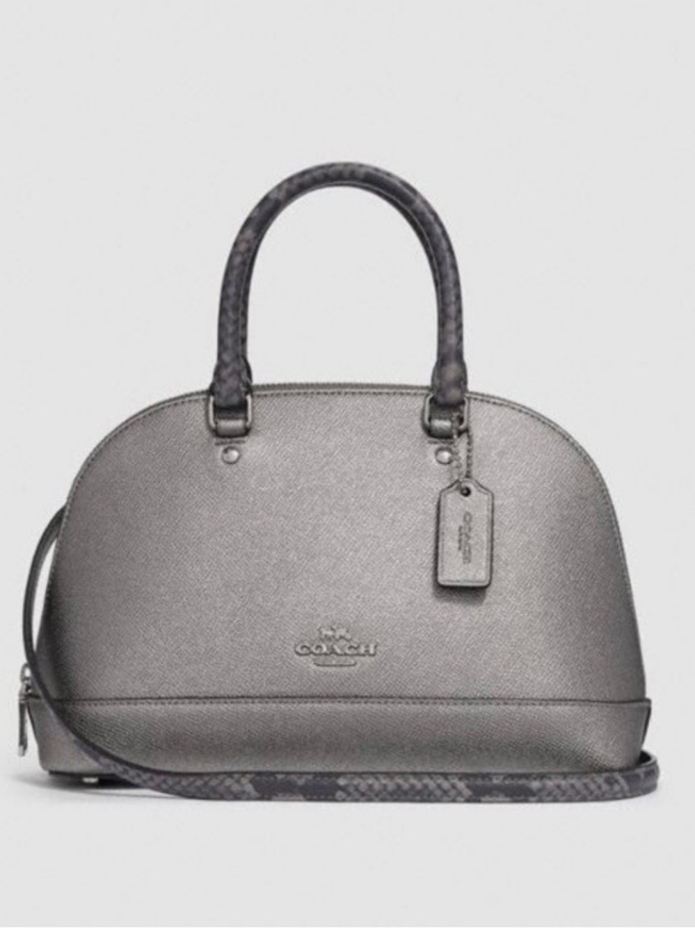 Coach F38057 Mini Sierra Signature Satchel Handbag - Silver/Snakeskin
